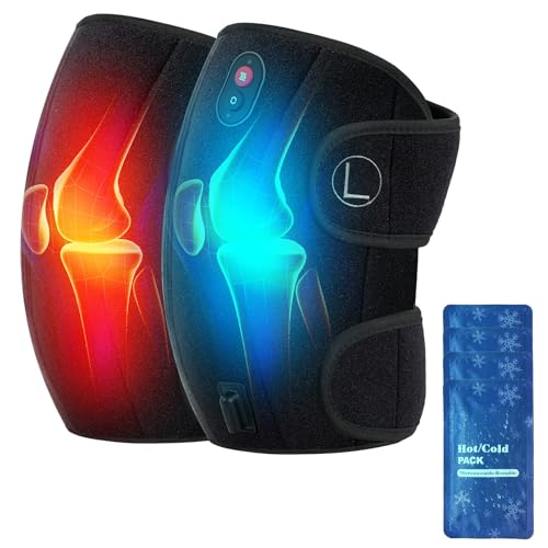 Image of CooCoCo Knee Massager, Heated Knee Massager for Pain Relief, Heating Pad for Knee, Heated Knee Warmers Wrap, 2 Heating Levels, 5 Vibration Modes, 4 Cold Packs