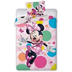 Camas De Minnie Mouse Para Niñas Faro Textiles Minnie Mouse Dotty - Juego de Funda Nórdica para Cama Individual, Tamaño Europeo (100% Algodón)