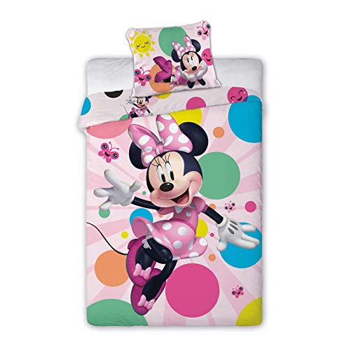 Faro Textiles Minnie Mouse Dotty - Juego de Funda Nórdica para Cama Individual, Tamaño Europeo (100% Algodón)