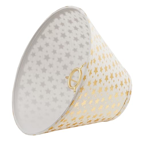 Image of Aspen Creative 56051, Hardback Empire Transitional UNO Shade /Light Beige Golden Stars Linen Fabric, 4 inchTop x 10 inchBottom x 7 inchSlant /Slip UNO 33mm /Table Lamp