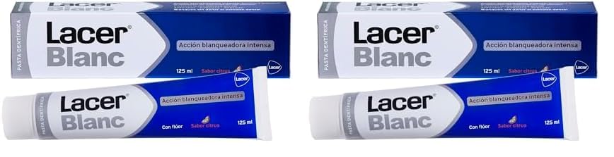LACERBLANC - Plus 125 ml, Pasta de Dientes Sabor Citrus, Acción Blanqueadora, Elimina Manchas Dentales, Previene la Placa, el Sarro y la Sensibilidad Dental, Protección de Encías (Paquete de 2)