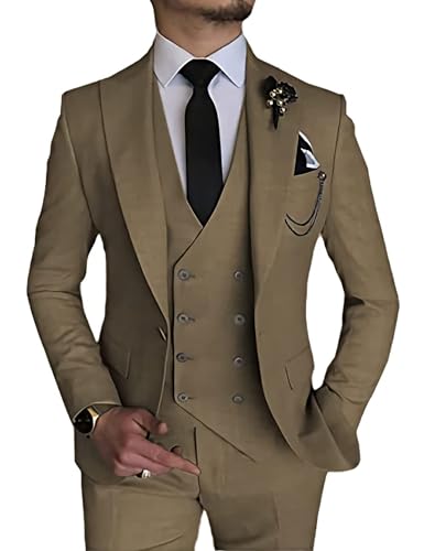 Men's Suits Slim Fit 3 Piece Suits for Men Double Breasted Suit Gold Button Blazer Wedding Suits Jacket Vest Pants Suit Set