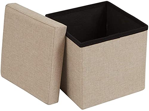 Image of ABTRIX with AB Fabric Folding Organizer Storage Ottoman Bench Footrest Stool Coffee Table Cube, Indoor Toys Chest Stool,Quick&Easy Assembly,22L Capacity,Padded (30X30X30 Cm,Beige)