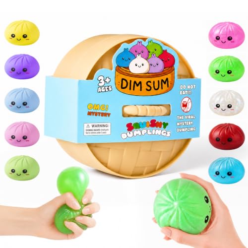 Image of Dumpling Squishies, Dumpling Mystery Box, Colorful Dumplings Stress Balls Fidget Sensory Toy, Stocking Stuffers with Food Steamer Stretchy Desk Toys (Flash Green)