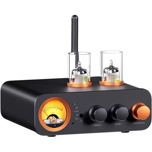 LIULIQ Röhren-Vollverstärker, VU-Meter-Vorverstärker, 2-Kanal-Stereo-Leistungsverstärker Mit Fernbedienung Und Vakuumröhren, Vintage-VU-Meter, Höhen- Und Bassregler Für...