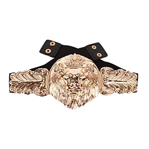 U Scinan Ladies Elastic Cinch Belt Golden Lion Head Carved Corset Retro Waistband Waist Seal3