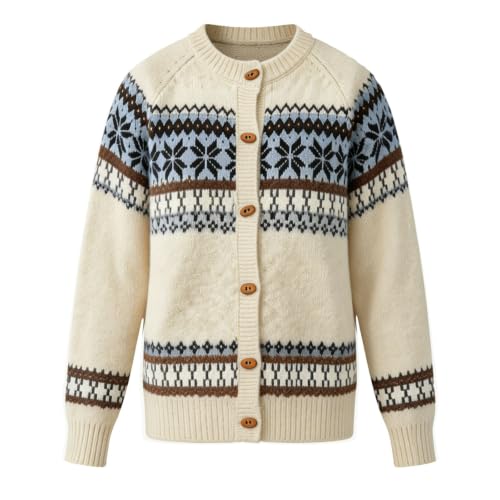 Fair Isle Sweater Women Button Down Cardigan Vintage Long Sleeve Knit Coat - image 3
