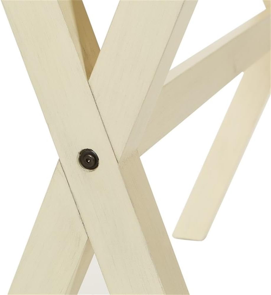 Pemberly Row Flip Top Table, 47.81" W x 31.88" D x 31.25" H, Solid Wood and Veneer, Antique White Base and Brown Stain Top, Farmhouse Style, Extendable Dining or Console Table for Small Spaces