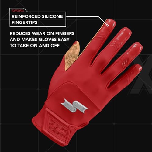 SSK X1 Color Rush Adult Baseball Batting Gloves - Durable Cabretta Leather Palm - 11 Colorways (White, Medium)