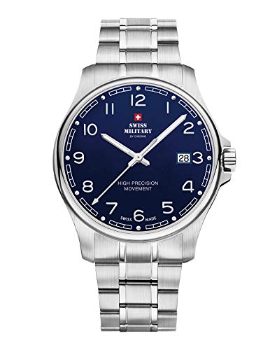 Swiss Military by Chrono Reloj Hombre Reloj de Pulsera Movimiento de Cuarzo con Pulsera de Metal de Acero Inoxidable Reloj de Hombre Analógico Plata SM30200.18