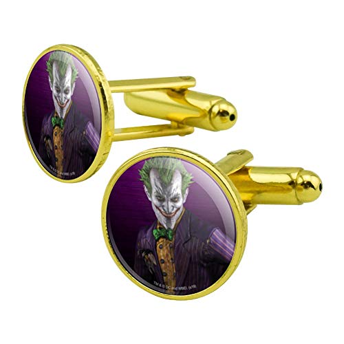 GRAPHICS & MORE Batman Arkham Asylum Video Game Joker Round Cufflink Set Gold Color