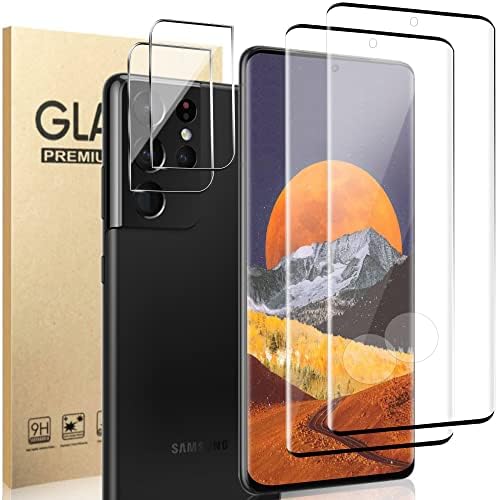 [2 +2 Pack] Galaxy S21 Ultra 5G Screen Protector + Camera Lens Protector [9H Hardness][Fingerprint Unlock] [HD Clear] 3D Full Coverage Tempered Glass Film for Samsung Galaxy S21 Ultra 6.8 Inch