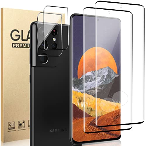 [2 +2 Pack] Galaxy S21 Ultra 5G Screen Protector + Camera Lens Protector [9H Hardness][Fingerprint Unlock] [Hd Clear] 3D Full Coverage Tempered Glass Film For Samsung Galaxy S21 Ultra 6.8 Inch #TOP11
