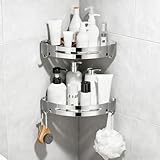 TOTITOM 2 Stück Duschregal mit 2 abnehmbaren Haken aus 304 Edelstahl duschablage, eckduschregal Großkapazitäts-Badereiniger und Aufbewahrungsraum (Silber)