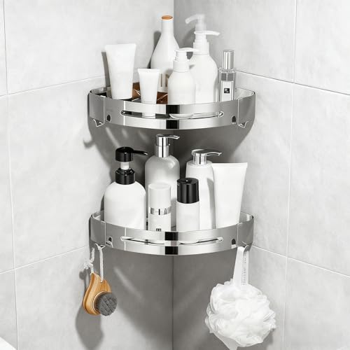 Étagère de douche d'angle en acier inoxydable 304 au design argenté durable - 2