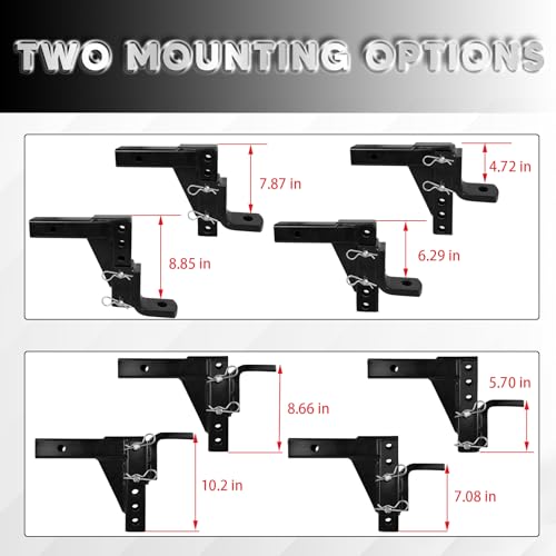 VONLX Trailer Hitch Ball Mount Class 3 Tow Hitch 8 Position Adjustable Ball Mount Tow Hitch with 1\" Hole and Pins for 2\" Receiver