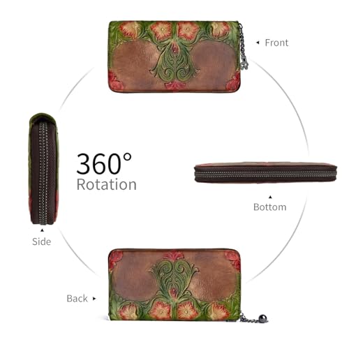 Image of Wallet Genuine Leather for Women - with RFID Blocking Card checkbook ID Slot Large Capacity Vintage style (morning glory coffee)