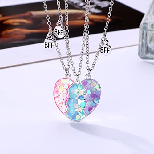 DOYYCA Friendship Necklace Best Friend Necklace Gifts for 3 Girls Magnetic Matching Heart Pendant BFF Necklaces for Sister3