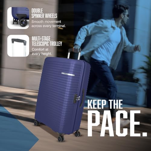 Image of American Tourister Liftoff+|Large Size Check-in Spinner Trolley Bag (79 cm) for Travel|360 8 Wheel Travel Luggage|Hard Case Polypropylene (PP) Suitcase|Mounted TSA Lock|Midnight Blue