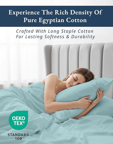 Image of LANE LINEN King Top Sheets Only 100% Egyptian Cotton Sateen - Blue Sky | King Size Bed Sheets Deep Pockets - 4-Piece Set, For A Luxurious Night's Sleep, For Guests And Everyday Use, Plush