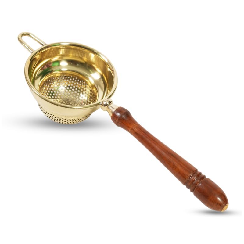 Premium Brass Tea Strainer with Wooden Handle – Fine Mesh Tea & Coffee Filter | Long Handle for Easy Grip | Reusable Metal Strainer for Loose Leaf Tea | Handcrafted Indian Chai Strainer-image-27