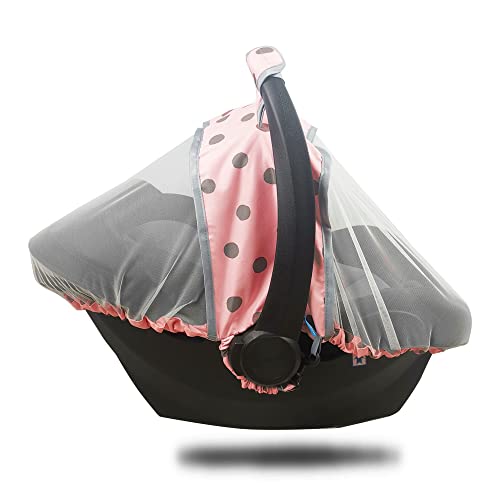 Image of Mosquito Net for Baby Car Seats –Car seat net for Newborn Carrier-Breathable mesh net for Infant Car Seats, Carrier, Elastic Edge, Kick Proof, Polka dot, White, Patent Design