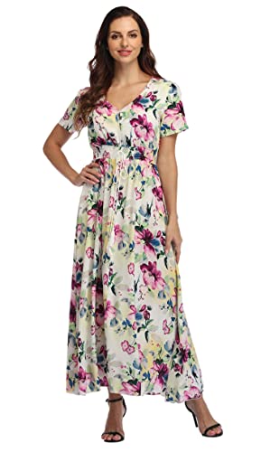 Image of Ferrendo Women's Floral Maxi Dress Button Up Split Flowy Bohemian Party Beach Dresses