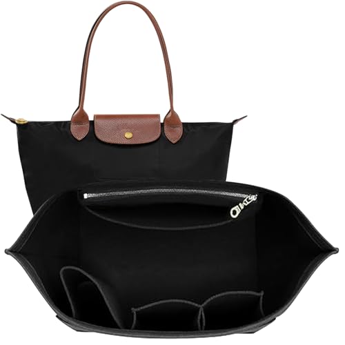 Image of Doxo Purse Organizer Insert for Longchamp Le Pliage Tote, Large Bag Organizer with 8 Compartments, YKK Zipper Pocket Cup Holder, Handbag Shaper for Women, Fits Original /Green /Energy L Tote (Black, WL)