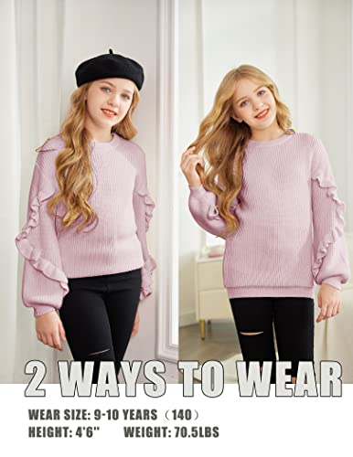 Arshiner Girls Long Lantern Sleeve Sweaters Crew Neck Knit Pullover Jumper Top4