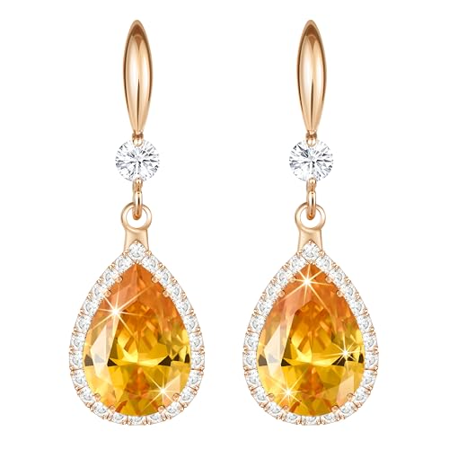 Linawe Set de pendientes colgantes de color naranja para mujer, pendientes colgantes de oro rosa, joyería de moda, pendientes colgantes de cristal y diamantes
