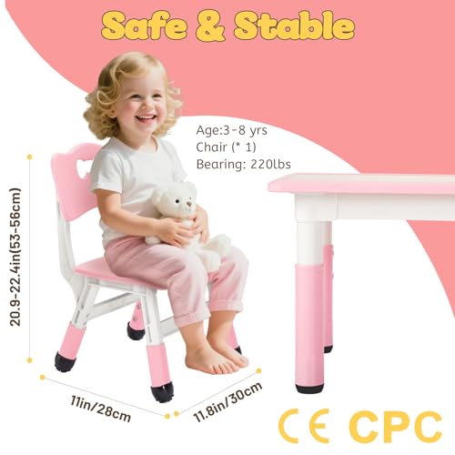 Image of FUNLIO Adjustable Kids Chair (1pc), 3 Level Height Adjustable Toddler Chair for Ages 3-8, Sturdy Child Chairs with Maximum Bearing 220lbs, for Classrooms /Daycares /Homes, CPC & CE Approved - Pink