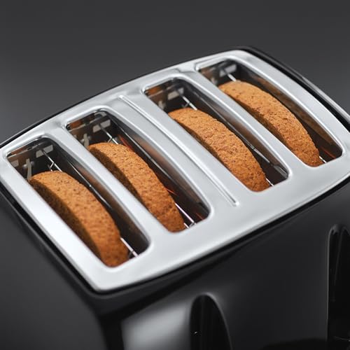 Russell Hobbs Textures 4 Slice Toaster (Extra Wide Slots, 6 Browning Levels, Frozen, Cancel & reheat Function with Indicator Lights, Removable Crumb Tray, 850W, Black matt & high Gloss Finish) 21651 - Image 3