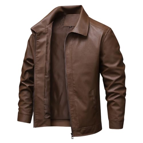 Generisch Chaqueta de cuero para hombre vintage: chaqueta de moto ligera de piel sintética chaqueta bomber con cremallera chaqueta motorista corte ajustado, chaqueta de exterior monocolor, chaqueta