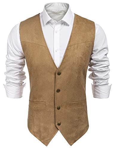 Coofandy Men's Suit Vest Suede Leather Western Vest Jacket Slim Fit Vest Waistcoats Cowboy Western Vests #TOP8