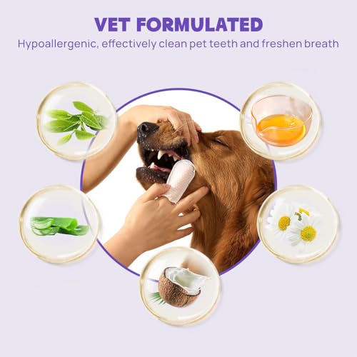 Image of 60 Pcs Cleaning Pet Wipes-All Natural Disposable Pet Cleaning Finger Cover-Cat Dog Ear Cleaner Wipes-Teeth Cleaning Wipes Reduces Tartar and Plaque