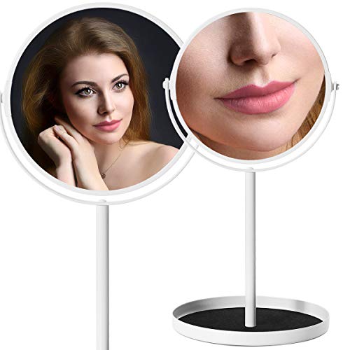 Ettori Makeup Mirror Dual Sided Vanity Mirror, 1X and 5X Magnification, 360 Swivel Round Mirror, No Light, White - Thumbnail 7