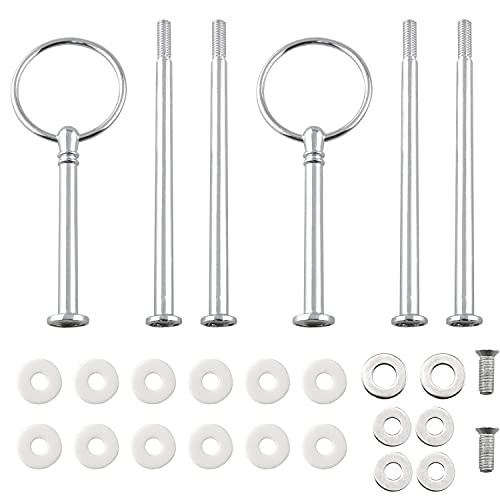 ZZHXSM 2Sets Metal Party Wedding Cupcake Fruit Stand Centre Handle Fittings Round Drill Round Hardware Rod, Silver 3 Tier Heavy Plate 