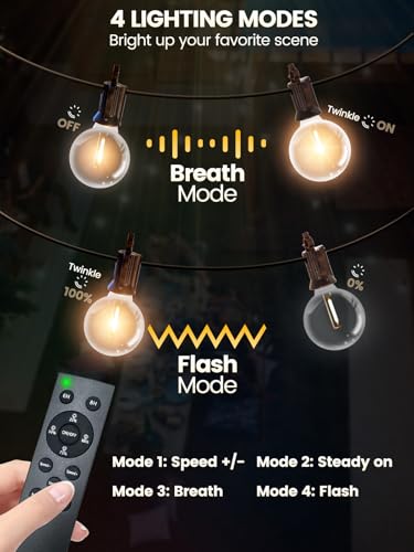 50FT LED Outdoor Patio String Lights with Remote - Dimmable, Waterproof G40 Globe Bulbs for Christmas and Outdoor Decor - SOLROS