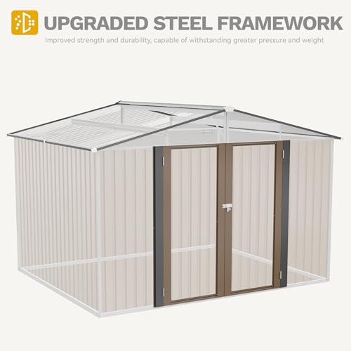 DWVO Großes Metall Gerätehaus 3x2,4 m, Stabiler Werkzeugschuppen für Garten, Terrasse & Hof, Ideal für Fahrräder, Gartengeräte & Rasenmäher, Wetterfest & Abschließbar, Braun