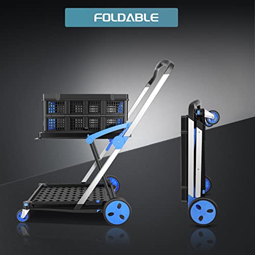 Multi Use Functional Collapsible Utility Cart,Collapsible Shopping Carts With Storage Crate Adjustable Shopping Cart Mobile Folding Trolley Lightweight, Storage Cart With Removable Basket Carries #TOP2
