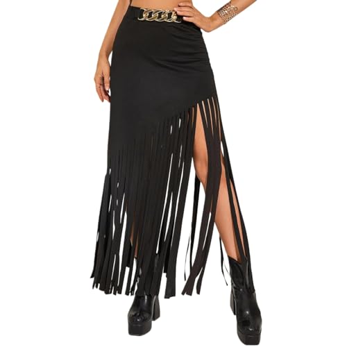 Jupe style gothique bohème avec franges en mouvement pour femme