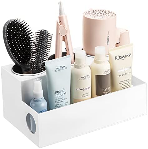 HBlife Hair Instrument Organizer, White Acrylic Hair Styling Instruments Organizer, Blow Dryer Holder, Caddy Storage for Hair Brush