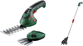 Bosch Cordless Edging Shear Set Isio (3.6 V, blade length: 12 cm, tooth spacing: 8 mm, in soft bag packaging) & System accessories Isio Telescopic Pole (80 cm - 115 cm height extension and 180° angle)