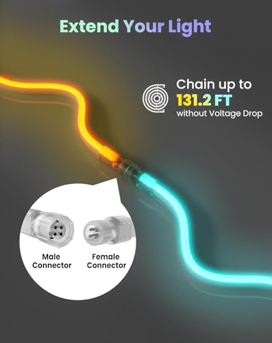 Image of Shine Decor Smart LED RGB Neon Rope Lights AC 120V, ETL Expandable Color Changing Dimmable with Remote Compatible with Alexa, Google Assistant, Cold-Resistant & IP65 Waterproof, 8x16 mm, 131.2FT