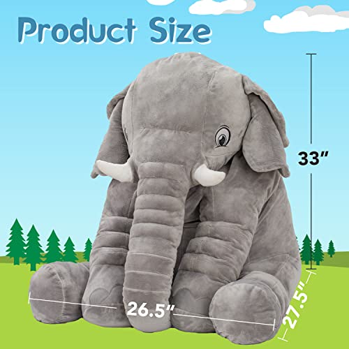 Brinjoy Giant Elephant Stuffed Animal Set, 33” Large Elephant Plush Toy With 10 Felt Fruits & 1 Fruit Basket, Big Soft Elephant Doll For Kids Toddlers Party Decoration, Gift For Girls Boys Ages 3+ #TOP5