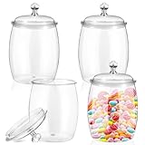 Ptwola 4PCS Candy Cookie Jars with Lids, 80 Oz Clear PET Airtight Food Snack Storage Canister Shatterproof Apothecary Container for Wedding Home Décor Centerpiece Kitchen Organization Pet Dog Treats