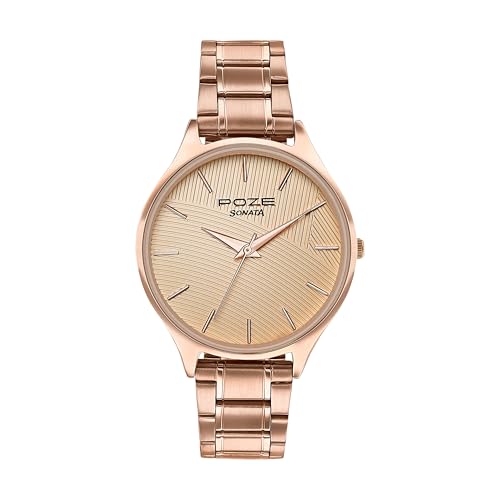 Image of Sonata Golden Hour Quartz Gold Round Dial Women's Watch | Stainless Steel Material | Multi Color Band - SP80111WM03