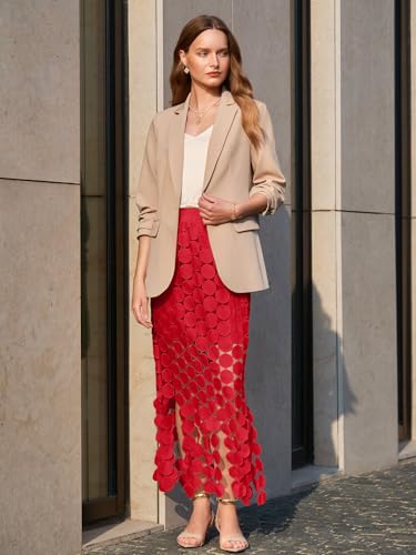 Image of Cicy Bell Womens Hollow Out Maxi Skirts Summer Boho Fringe Hem Long Skirt | High Waist,Circle Skirt,Casual,Dressy,Midi Skirt,Beach Vacation