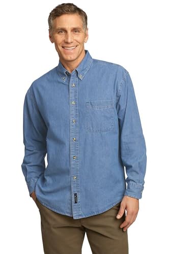 Port & Company Long Sleeve Value Denim Shirt-SP10-2XL-Faded Blue