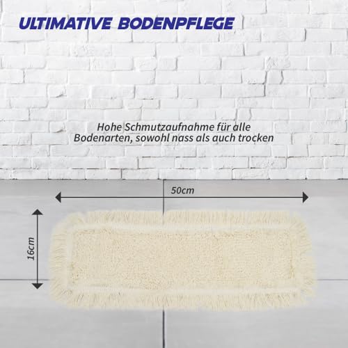 G.I.V. - Reinigungstechnik Bodenwischer Set Teleskopstiel 96-180cm mit gummiertem Handgriff + Klapphalter & 5X + Baumwollmopp Bezug 50cm - Wischbezug Baumwolle Bodenreinigung - Wischmopp mit Stiel – Bild 3
